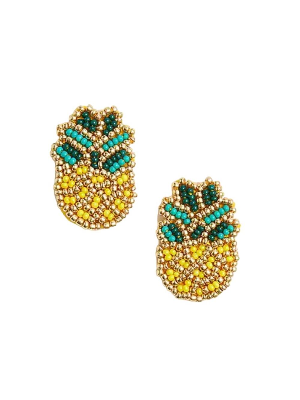 NWT J. Crew Pineapple Glass Seed Beaded Statement Earrings